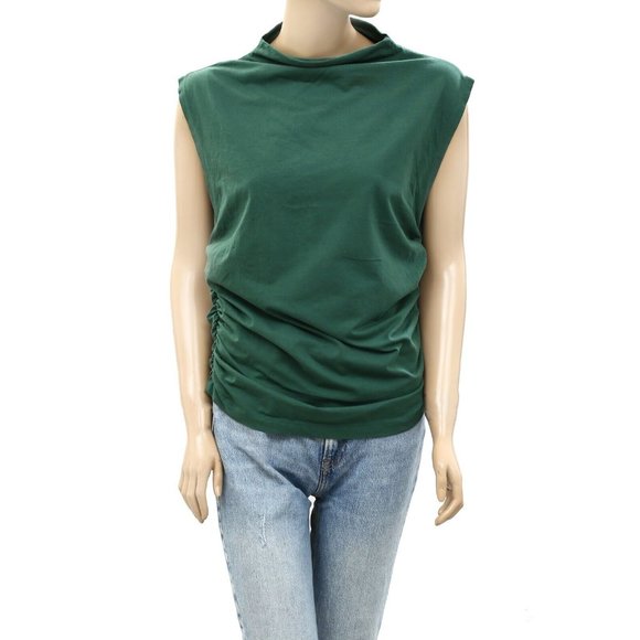 Maeve Anthropologie Mock-Neck Shell Tank Blouse Top Solid Ruched - Picture 5 of 8